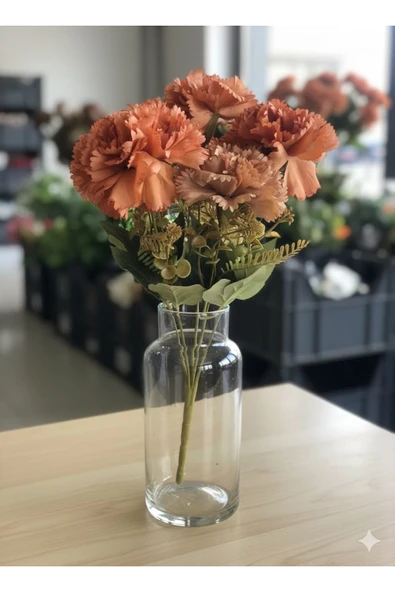 7 kafalı 40 cm Karanfil turuncu somon renginde ev vazo dekor ürünü ürün görseli
