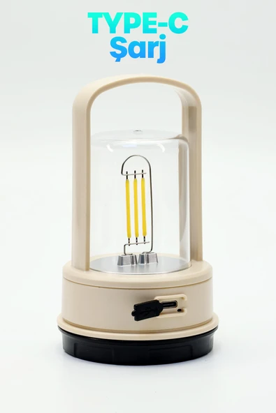 Şarjlı Kamp Lambası Filament Işıklı Orta-Yüksek Işık SOS Askılı Işıldak El Feneri Gece Lambası 382 - Resim 3