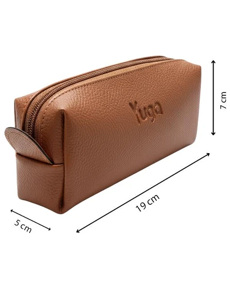 Yuga Tek Gözlü Suni Deri Kalem Çantası Taba - Resim 6