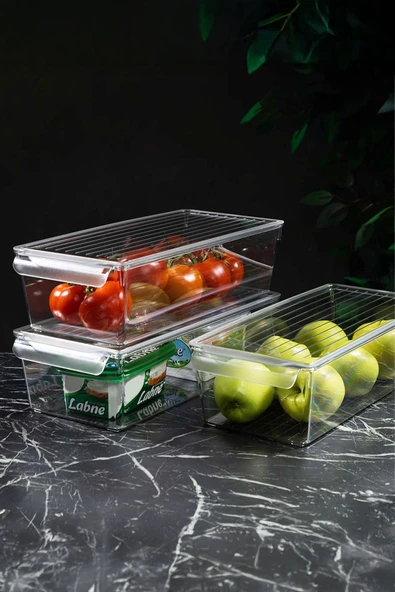 İronika Kapaklı Buzdolabı Düzenleyici Meyve Sebze Saklama Kabı Organizer 4'lü Set 7 L - 4,5 L - 3 L - 2 L - 4