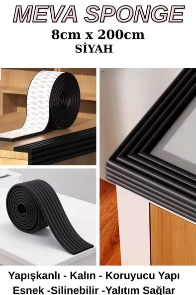 8cmx200cm 1 Adet Yapışkanlı Meva Siyah Lambiri model Çıta Süpürgelik Tablo Tavan Koruyucu Kenar Çıta - 1