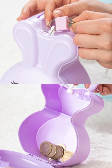 Porsima 041-1 Pvc Anahtarlı Kilitli Gülenyüz Kumbara Lila 12,5x15,5cm - Resim 3