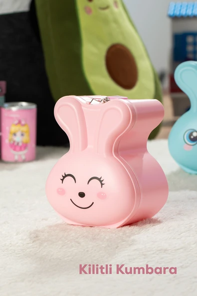 Porsima 041 Pvc Anahtarlı Kilitli Gülenyüz Kumbara Pembe 12,5x15,5cm ürün görseli 1