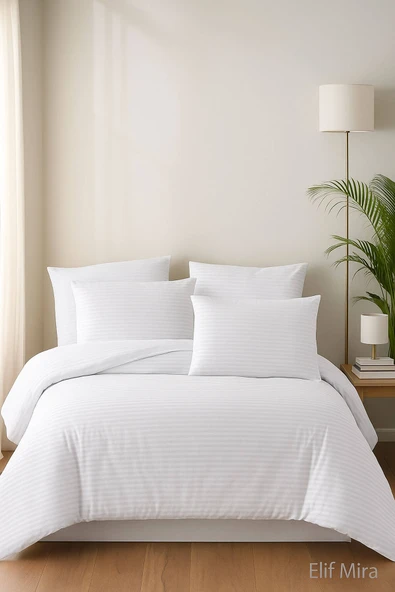 Aria Çizgi Saten Çift Kişilik Nevresim Takımı %100 Pamuklu - 9