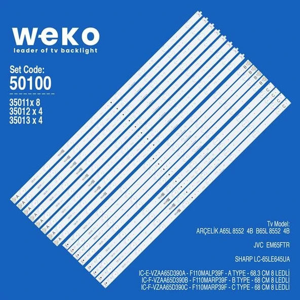 Wkset-5100 35011X8 35012X4 35013X4 Ic-E-Vzaa65d 16 Adet Led Bar ( Tvnizin içindeki led barla aynısı olduğunu görmeden almayınız. Led bar ürünlerinde paket açıldığında iade kabul edilmemektedir. ) ürün görseli 1