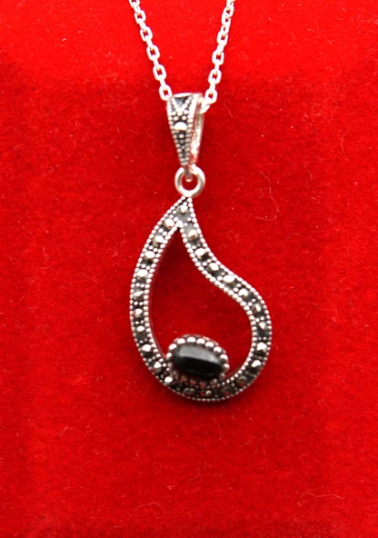 925 Ayar Kadın Oltu Taşı Kadın Kolye sk00095 ürün görseli 1