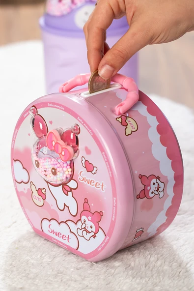 Porsima 040 Metal Şifreli Kilitli Yuvarlak Kumbara Pembe 15x15cm - Resim 3