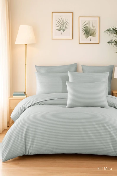 Aria Çizgi Saten Çift Kişilik Nevresim Takımı %100 Pamuklu - 11