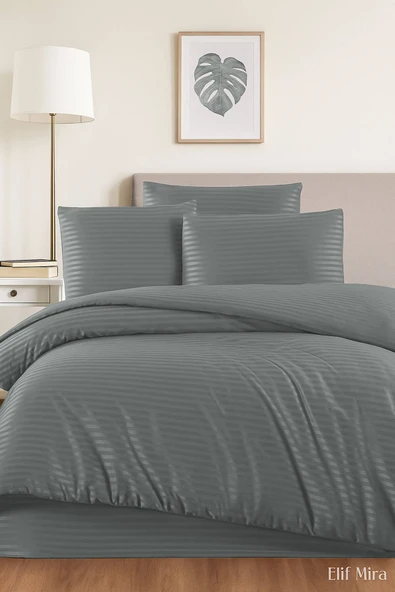 Aria Çizgi Saten Çift Kişilik Nevresim Takımı %100 Pamuklu - 4