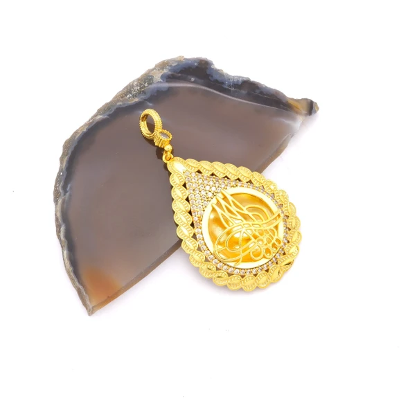 Altın Kaplama Tuğralı Kolye Ucu TGR-720 - Resim 4