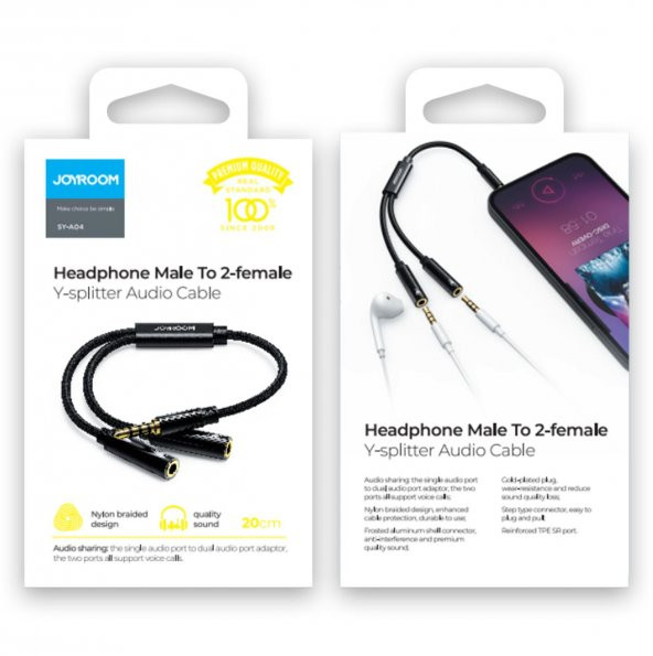 Joyroom SY-A04 Splitter Y Kulaklık Ayırıcı Ses Kablosu 0,2 m-Siyah - 2