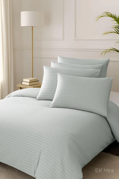 Aria Çizgi Saten Çift Kişilik Nevresim Takımı %100 Pamuklu - 10