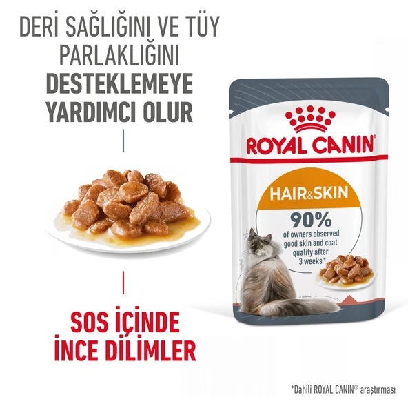 Royal Canin Hair Skin Jelly Hassas Tüylü Yetişkin Kedi Konserve Yaş Maması Pouch 85 Gr ürün görseli