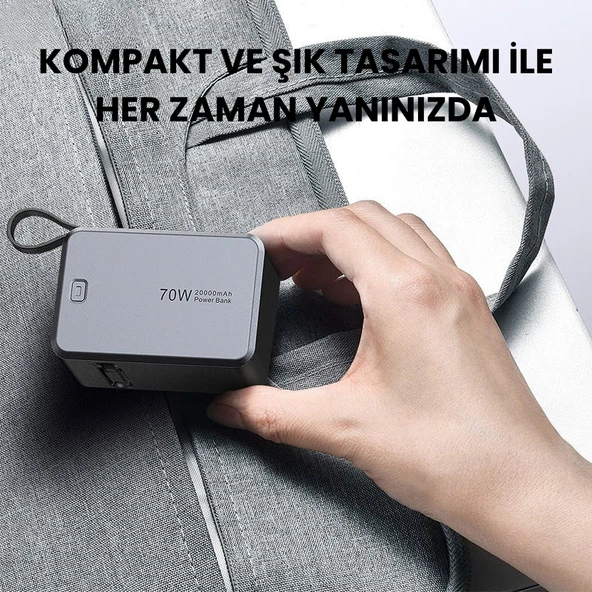 SMAYLİNG 20000 mAh 70W Süper Hızlı Şarj Powerbank  Dahili Type C Kablo, Çoklu Çıkış, LED Ekranlı Taşınabilir Şarj Cihazı - 5