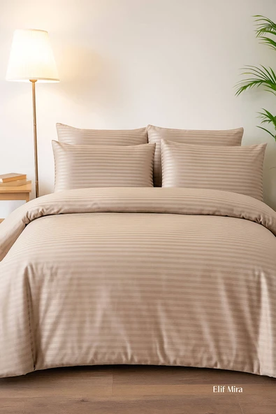 Aria Çizgi Saten Çift Kişilik Nevresim Takımı %100 Pamuklu - 6