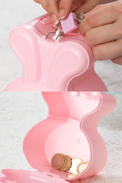 Porsima 041 Pvc Anahtarlı Kilitli Gülenyüz Kumbara Pembe 12,5x15,5cm - Resim 3