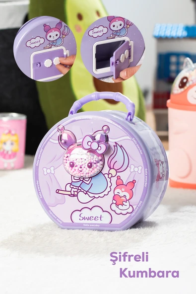 Porsima 040-1 Metal Şifreli Kilitli Yuvarlak Kumbara Lila 15x15cm ürün görseli