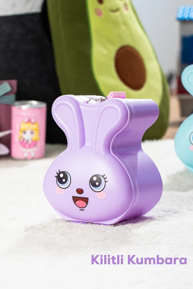 Porsima 041-1 Pvc Anahtarlı Kilitli Gülenyüz Kumbara Lila 12,5x15,5cm ürün görseli