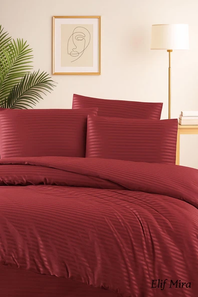 Aria Çizgi Saten Çift Kişilik Nevresim Takımı %100 Pamuklu - 3