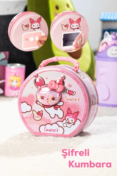 Porsima 040 Metal Şifreli Kilitli Yuvarlak Kumbara Pembe 15x15cm ürün görseli