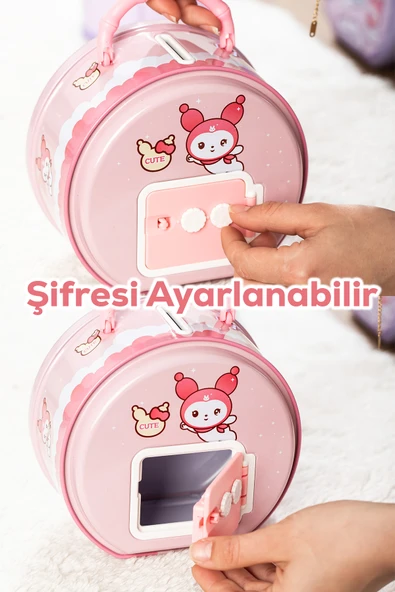 Porsima 040 Metal Şifreli Kilitli Yuvarlak Kumbara Pembe 15x15cm - Resim 2