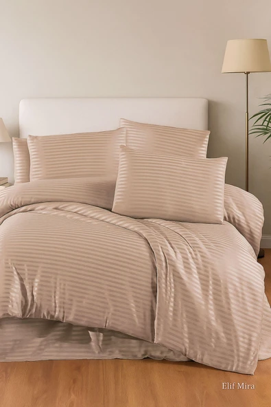 Aria Çizgi Saten Çift Kişilik Nevresim Takımı %100 Pamuklu - 7