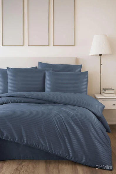 Aria Çizgi Saten Çift Kişilik Nevresim Takımı %100 Pamuklu - 12