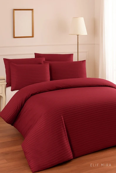 Aria Çizgi Saten Çift Kişilik Nevresim Takımı %100 Pamuklu