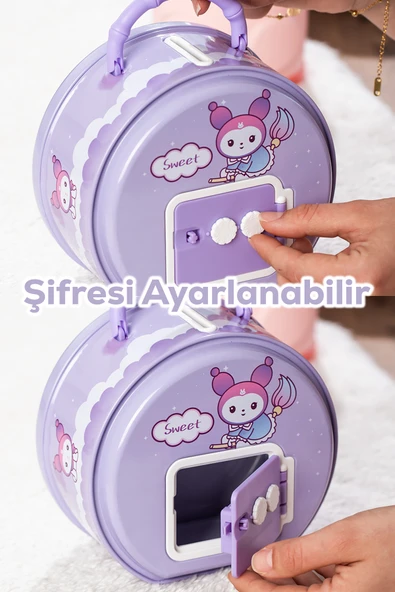 Porsima 040-1 Metal Şifreli Kilitli Yuvarlak Kumbara Lila 15x15cm - Resim 2