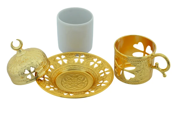 SENA Yonca Desenli 6 Kişilik Porselenli Kapaklı 24 Parça Altın Renk Fincan Seti - 8