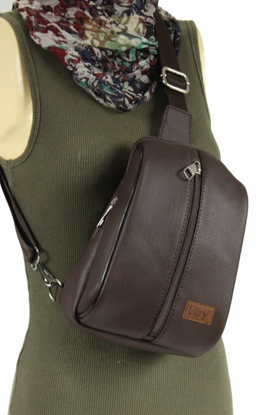 Lizy 1061 Suni Deri Unisex Body Bag, Omuz Çantası - 4