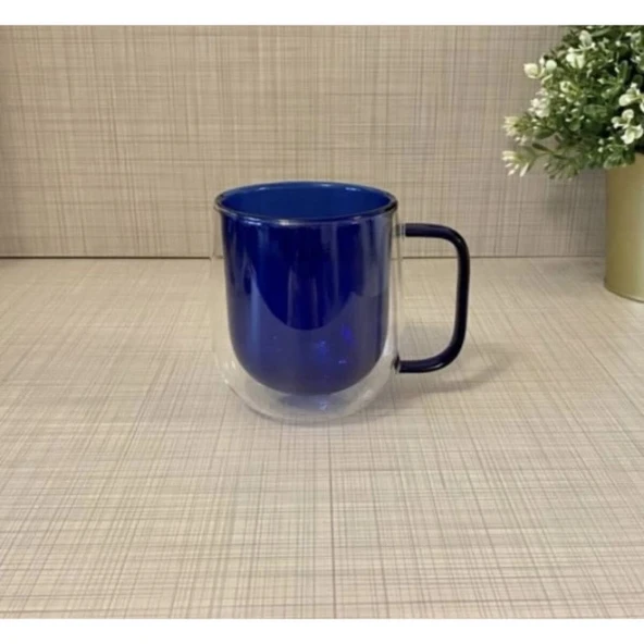 MDB Çift Cidarlı Cam Kupa Lacivert Renk - Resim 3