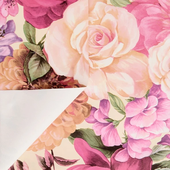 Time Çiçek Desenli Pvc Masa Örtüsü - Renkli - 140x140 cm - Resim 3