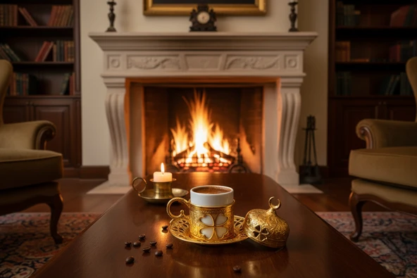 SENA Yonca Desenli 6 Kişilik Porselenli Kapaklı 24 Parça Altın Renk Fincan Seti - 4