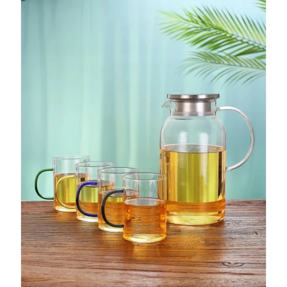 MDB Borosilikat Cam Sürahi ve 4'lü Fincan Seti ürün görseli 1