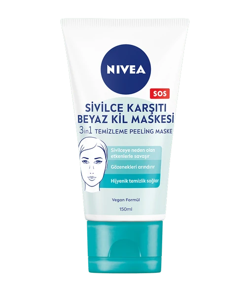 82305 NIVEA SİVİLCE KARŞITI 3'Ü 1 ARADA BEYAZ KİL MASKESİ