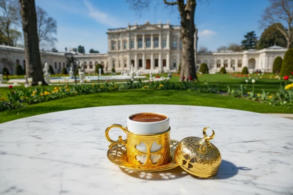 SENA Yonca Desenli 6 Kişilik Porselenli Kapaklı 24 Parça Altın Renk Fincan Seti - 2