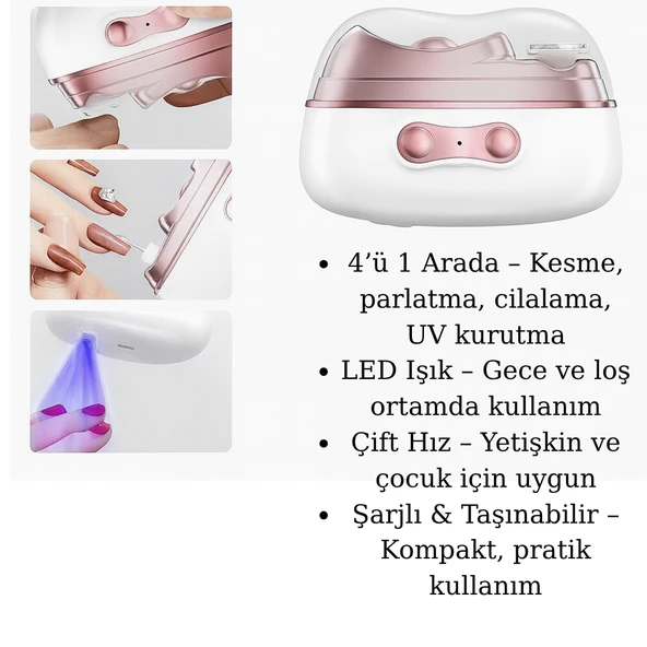 4’ü 1 Arada Elektrikli Tırnak Bakım Cihazı  LED Işıklı, Çift Hızlı, UV Kurutmalı - 2