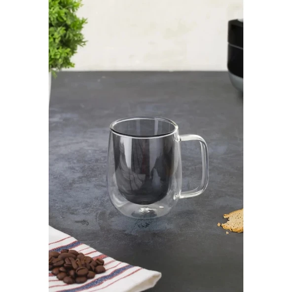 MDB Çift Cidarlı Cam Kupa Gri Renk - Resim 2