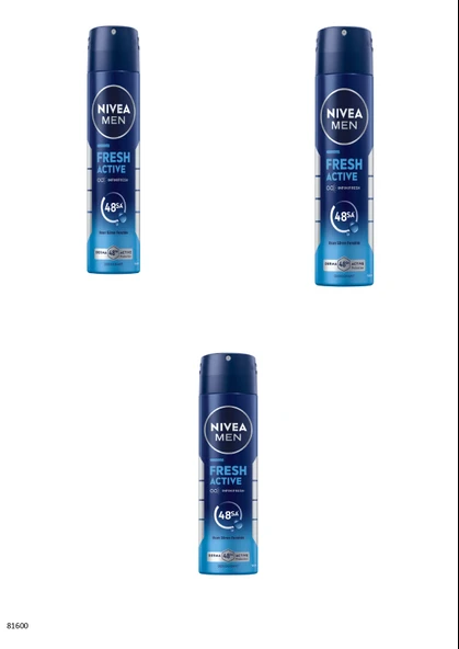 81600 NIVEA MEN Fresh Active Sprey  3 ADET ürün görseli