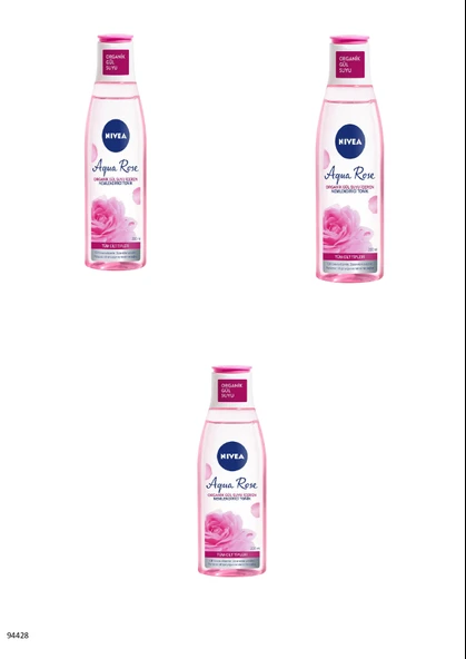 94428 NIVEA AQUA ROSE ORGANİK GÜL SUYU İÇEREN NEMLENDİRİCİ TONİK  3 ADET