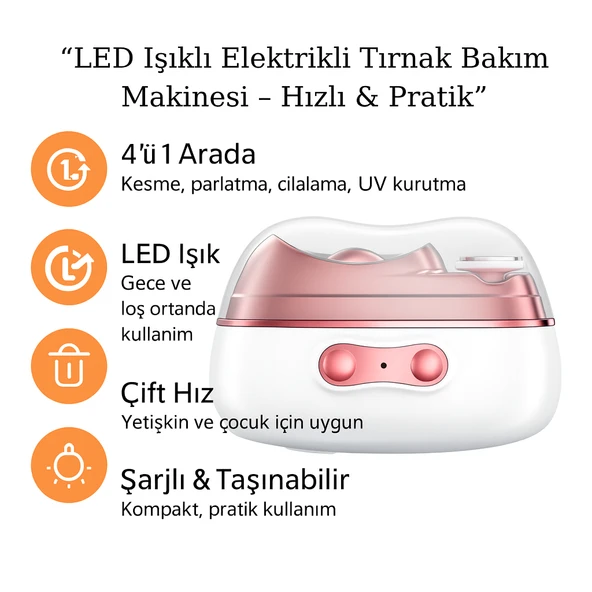4’ü 1 Arada Elektrikli Tırnak Bakım Cihazı  LED Işıklı, Çift Hızlı, UV Kurutmalı - 5
