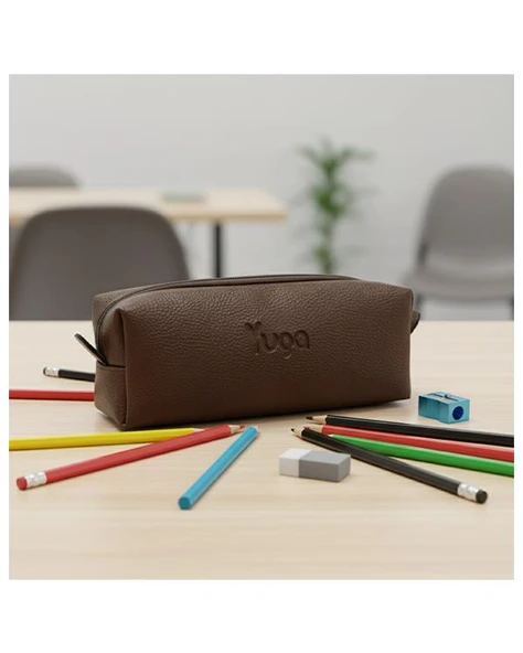 Yuga Tek Gözlü Suni Deri Kalem Çantası Kahverengi - 7