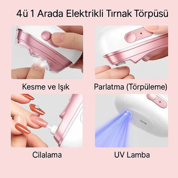 4’ü 1 Arada Elektrikli Tırnak Bakım Cihazı  LED Işıklı, Çift Hızlı, UV Kurutmalı - 4