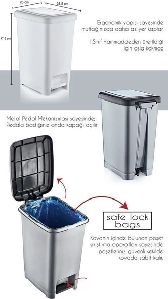 BvLX Slim Pedallı Çöp Kovası Siyah Kapaklı 25 lt - 2