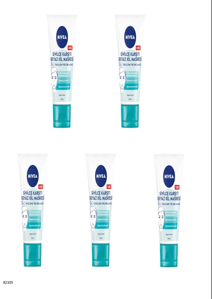 82305 NIVEA SİVİLCE KARŞITI 3'Ü 1 ARADA BEYAZ KİL MASKESİ  5 ADET