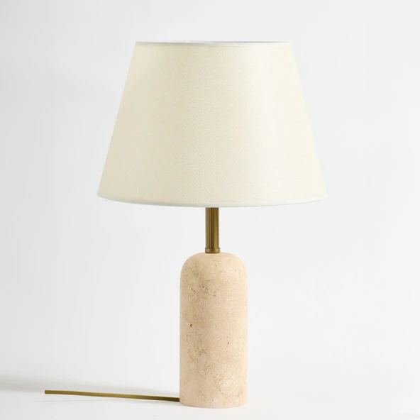 Luum Kumaş Şapkalı Abajur - Krem / Traverten - 48 cm ürün görseli 1