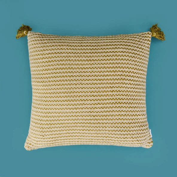 Soft Shiny Kırlent - Bej / Yeşil - 45x45 cm ürün görseli