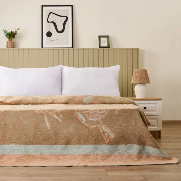 Soft Nava Pamuklu Çift Kişilik Battaniye - Ekru / Yeşil - 200x220 cm - Resim 2