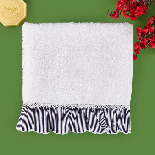 Soft French Cottage Twin Çizgi Desenli Yüz Havlusu - Ekru - 50x90 cm ürün görseli